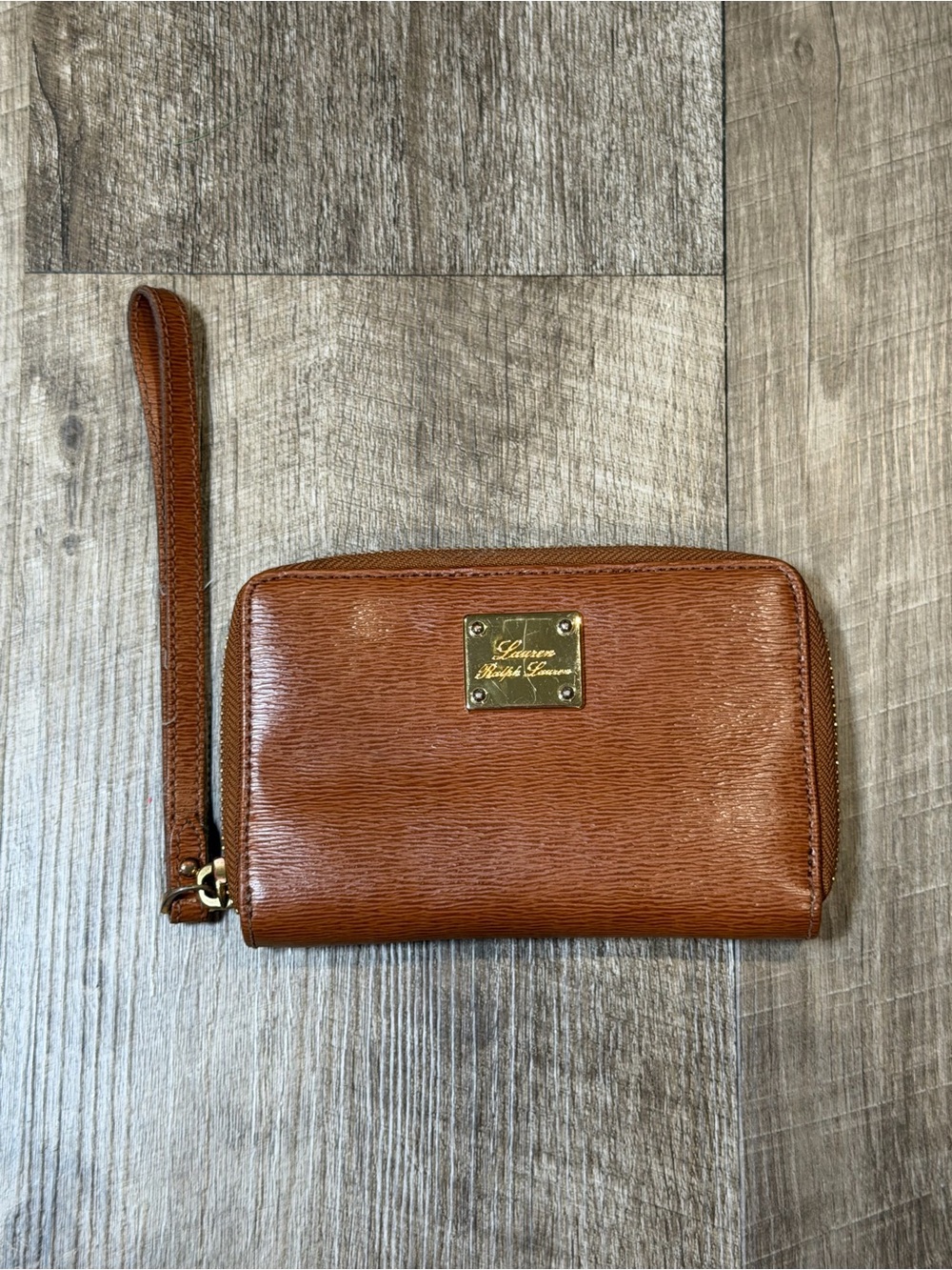 Ralph Lauren Woman's Leather Zip-Around Tech Wristlet Wallet